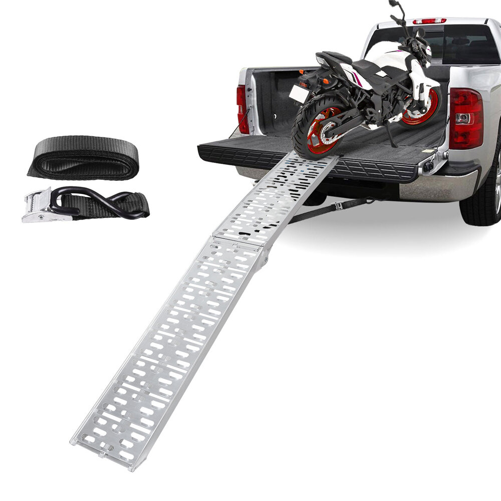 KROAK 750lb Capacity Folding Aluminum Loading Ramps Ladder with Load Straps for Motorcycle Truck Golf Cart ATV Dirt Bike