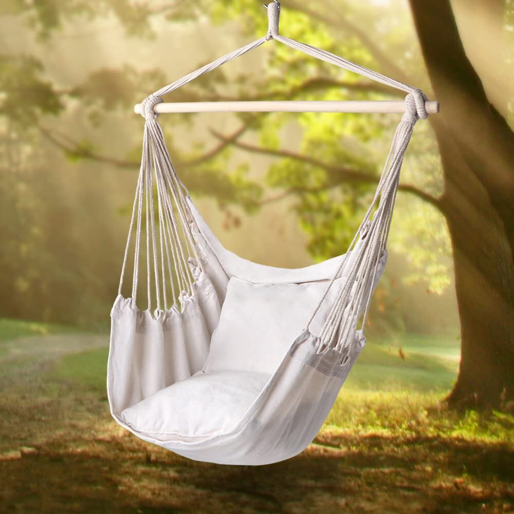 Outdoor Leisure Swing Chair Indoor Rocking Chair Canvas Hammock For Camping Hiking Picnic - White