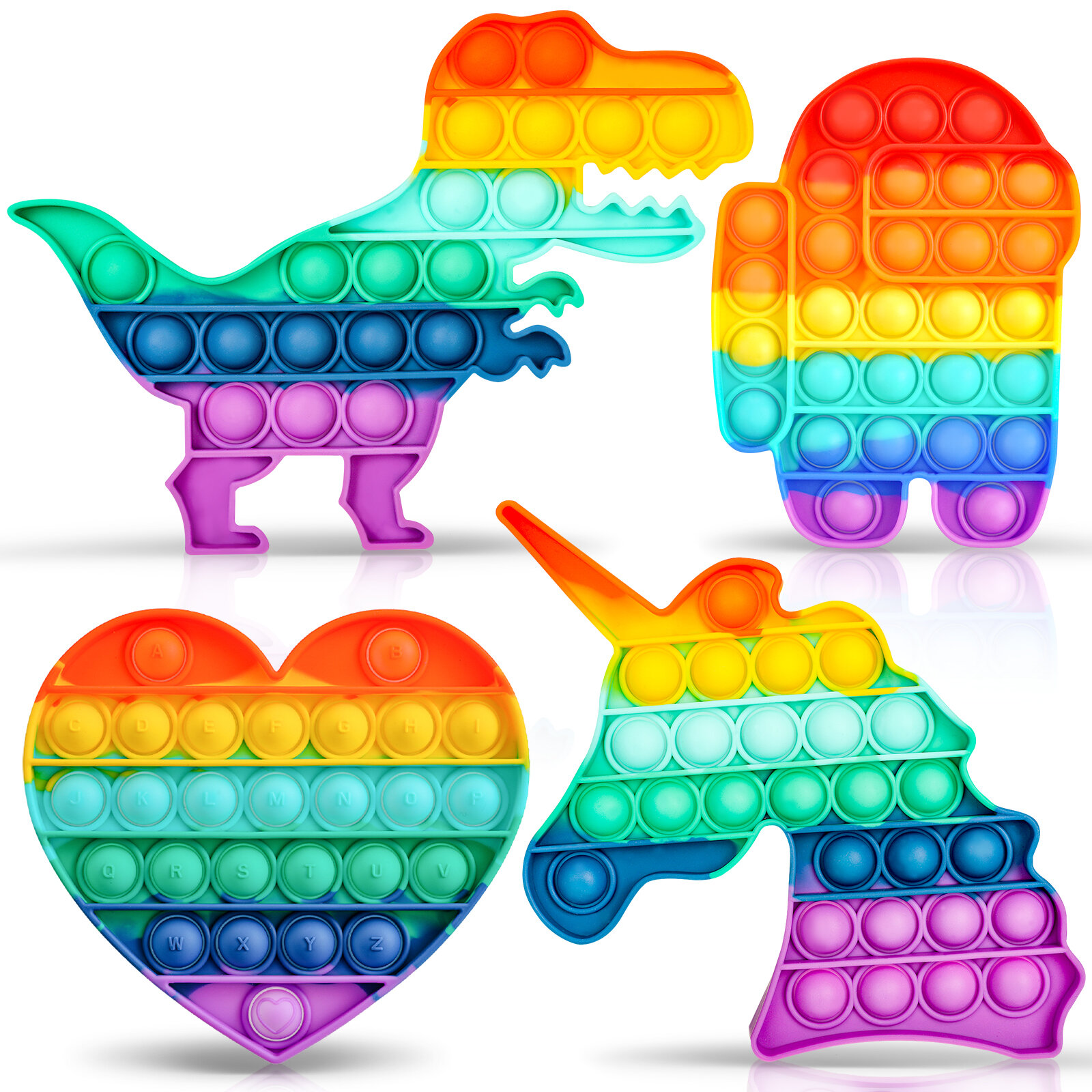 Bubble Fidget Sensory Toy Decompression Silicone Popper Toy Rainbow Unicorn Dinosaur Robot Square Pu