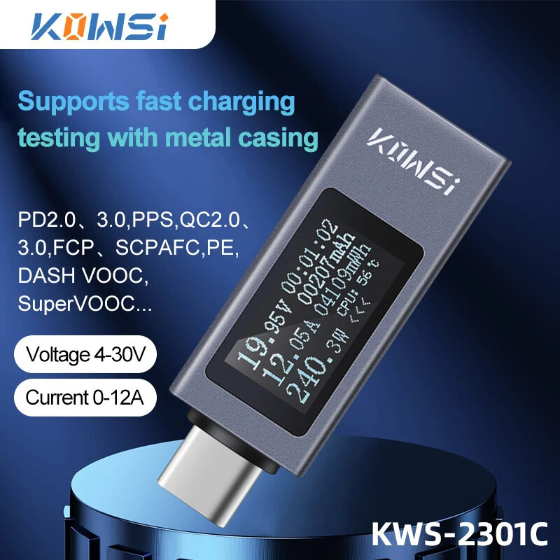

KWS-2301C Type-C Tester DC 4-30V Voltmeter Amperimetor Voltage Current Meter Ammeter Detector Power Bank Charger Indicat