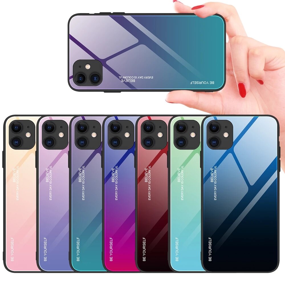 Bakeey for iPhone 12/ for iPhone 12 Pro 6.1 inch Case Gradient Color Tempered Glass Shockproof Scratch Resistant Protect