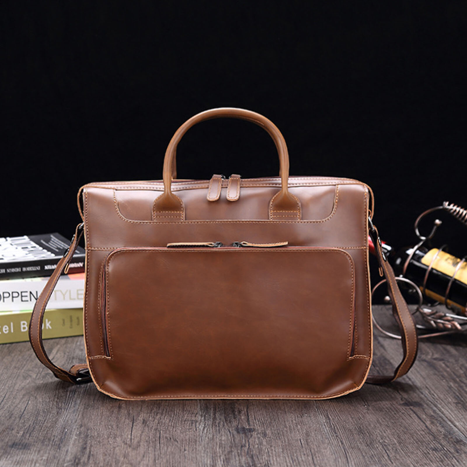 Menico Men Artificial Leather Vintage RFID 14 Inch Laptop Business Briefcase Large Capacity Crossbod