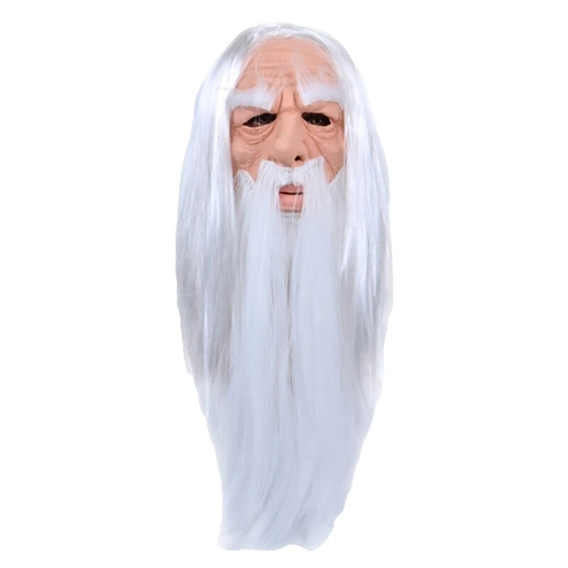 

Halloween White-haired Long-haired Wizard Old Man Mask Latex Mask Grandpa Latex Mask Latex Long Hair Headgear Performanc
