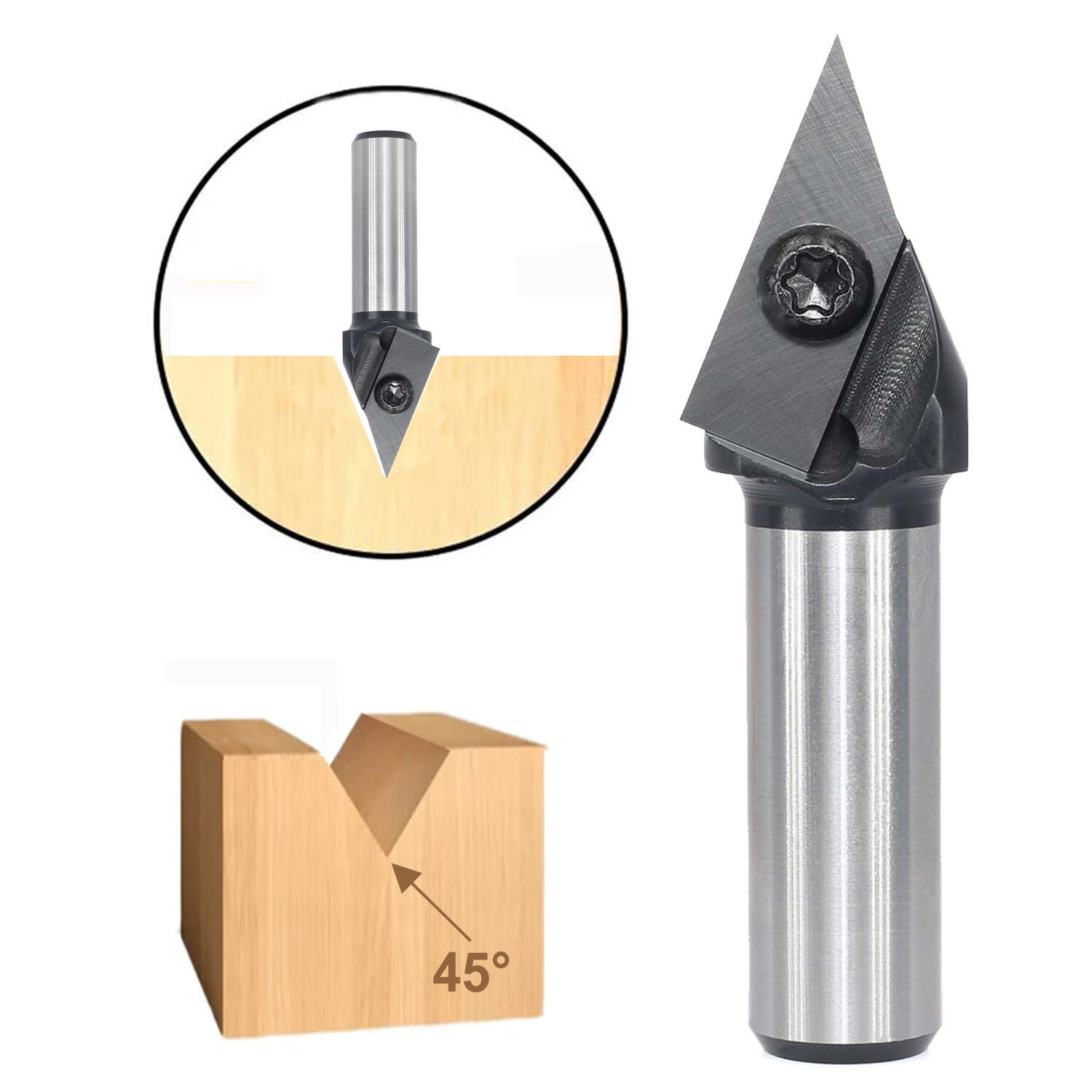 

1/2 Inch 1/4 Inch 6mm 12mm Shank 45 Degree V-Groove Carbide Insert Wood CNC Router Bits Milling Cutter for Woodworking E