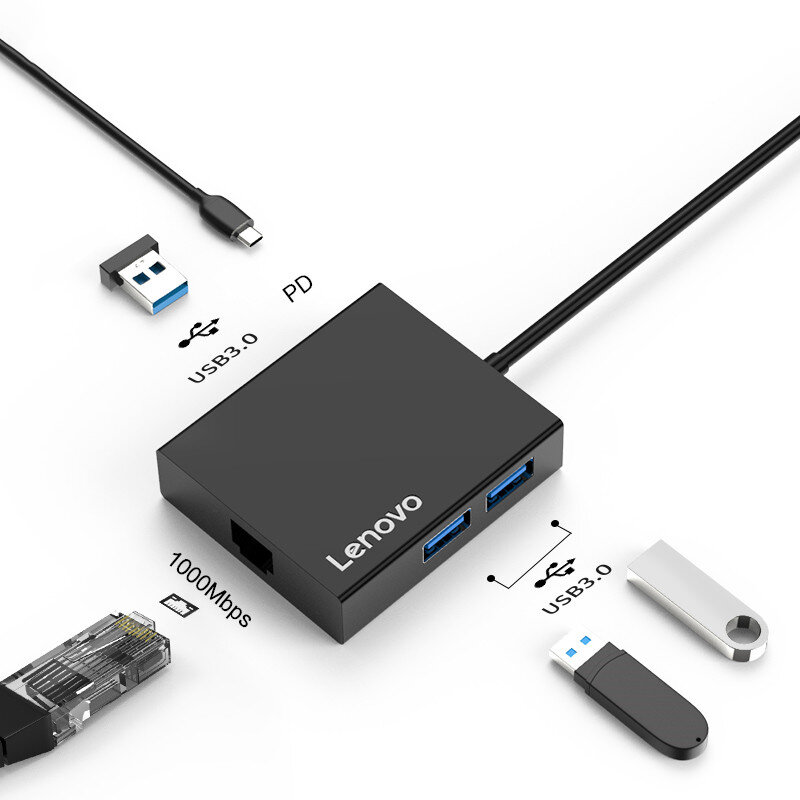 

Lenovo C130 USB Type-C Docking Station Adapter HUB With RJ45 Gigabit Network Port / USB3.0*3 / USB-C PD Power Delivery