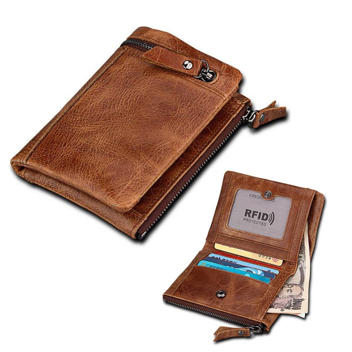 IPRee® Men RFID Bloc de portefeuille à carte courte en cuir véritable et porte-monnaie en cuir véritable