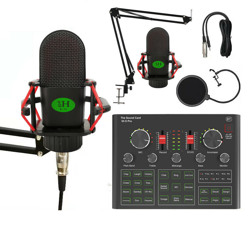 

K18 Condenser Microphone Kit with V9X PRO Sound Card Mic Kit DSP Noise Reduction Karaoke Studio Live Set