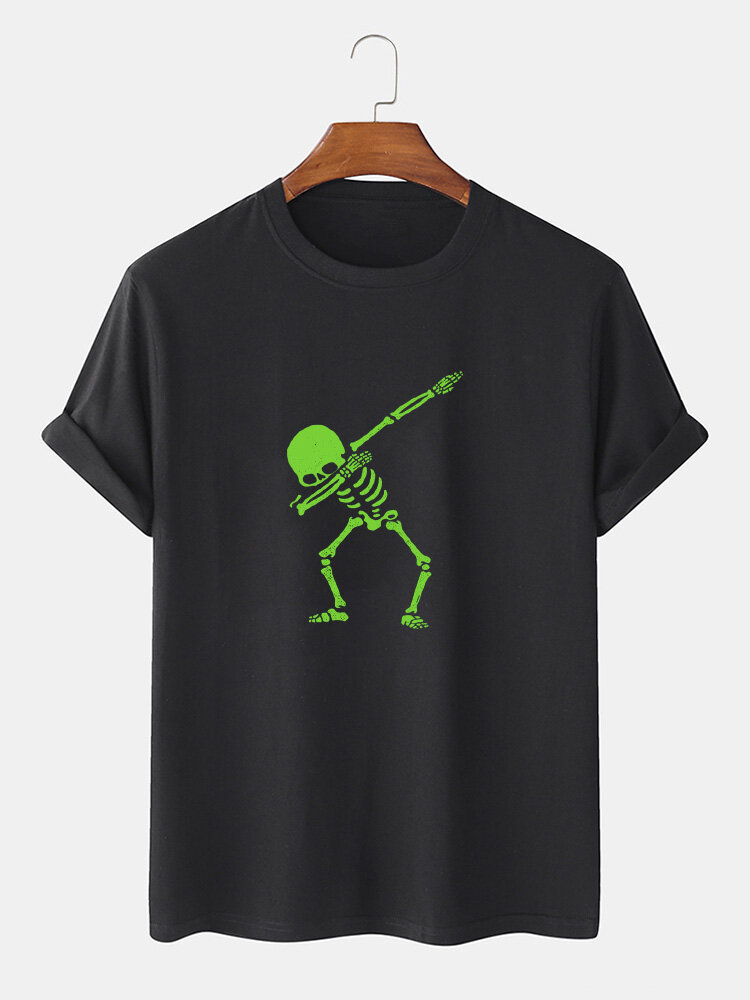 Heren 100% katoenen skelet bedrukte T-shirts met korte mouwen en O-hals