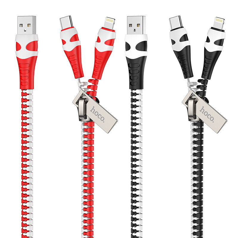 

HOCO U97 2-in-1 For Lightning / Type-C Zipper to USB Data Cable Fast Charging for iPhone 12 Pro Max for Samsung Galaxy N