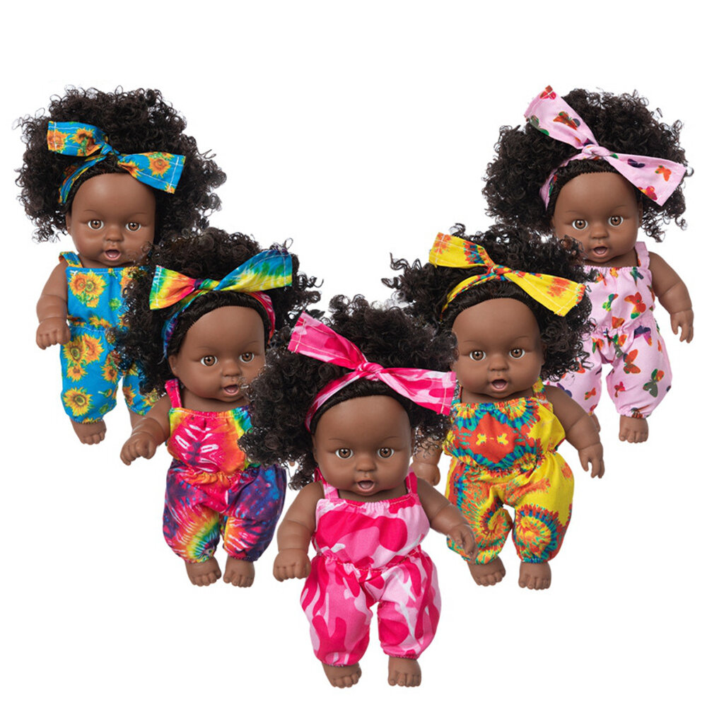 8 Inch Silicone Vinyl Dress Up Fashion African Girl Realistic Reborn Lifelike Newborn Baby Doll Toy for Kids Gift
