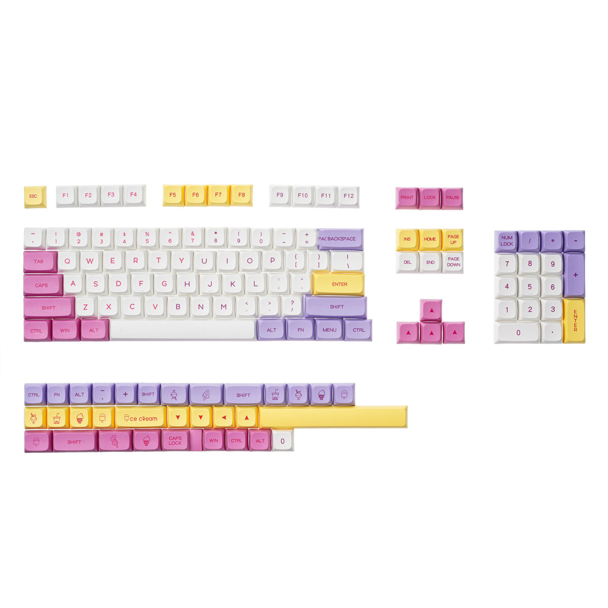 136 Keys Ice Cream Keycap Set PBT Sublimation XDA Profile English/Japanese Custom Keycaps for Mechanical Keyboard
