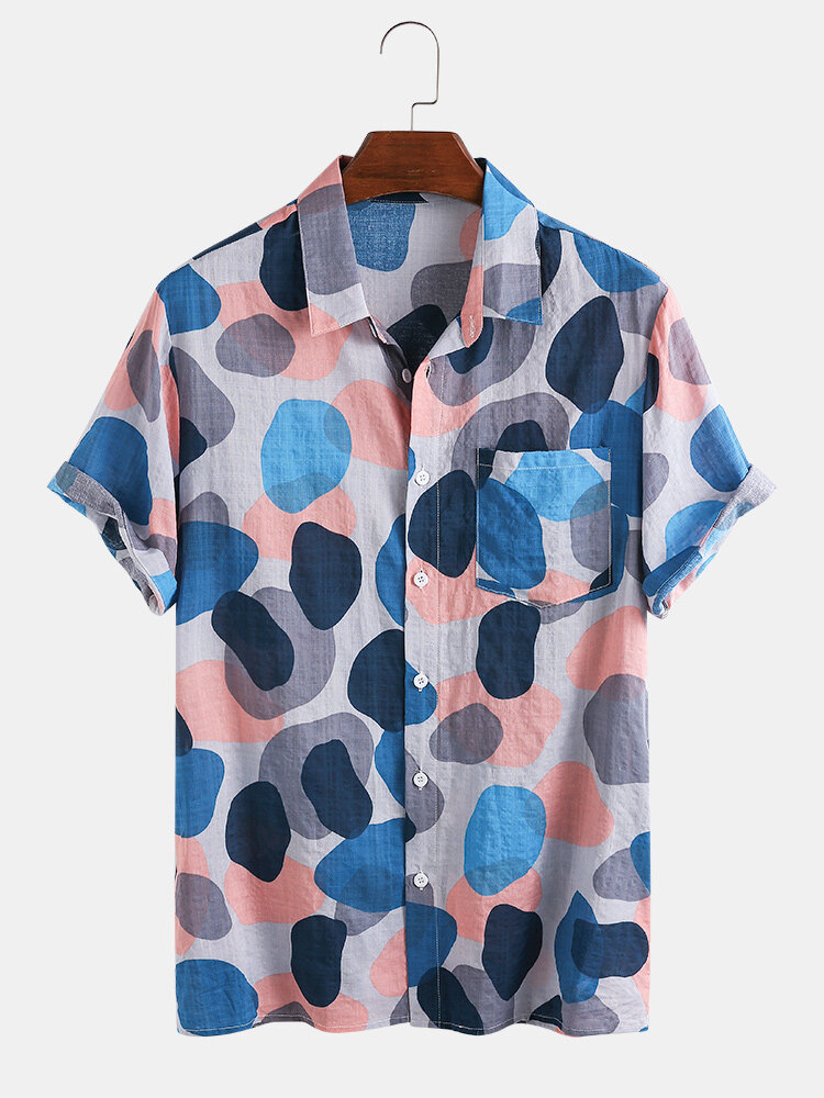 Image of Mens Multi-Color Irregular Polka Dot Camouflage Bedruckte Casual Short Sleeve Shirts