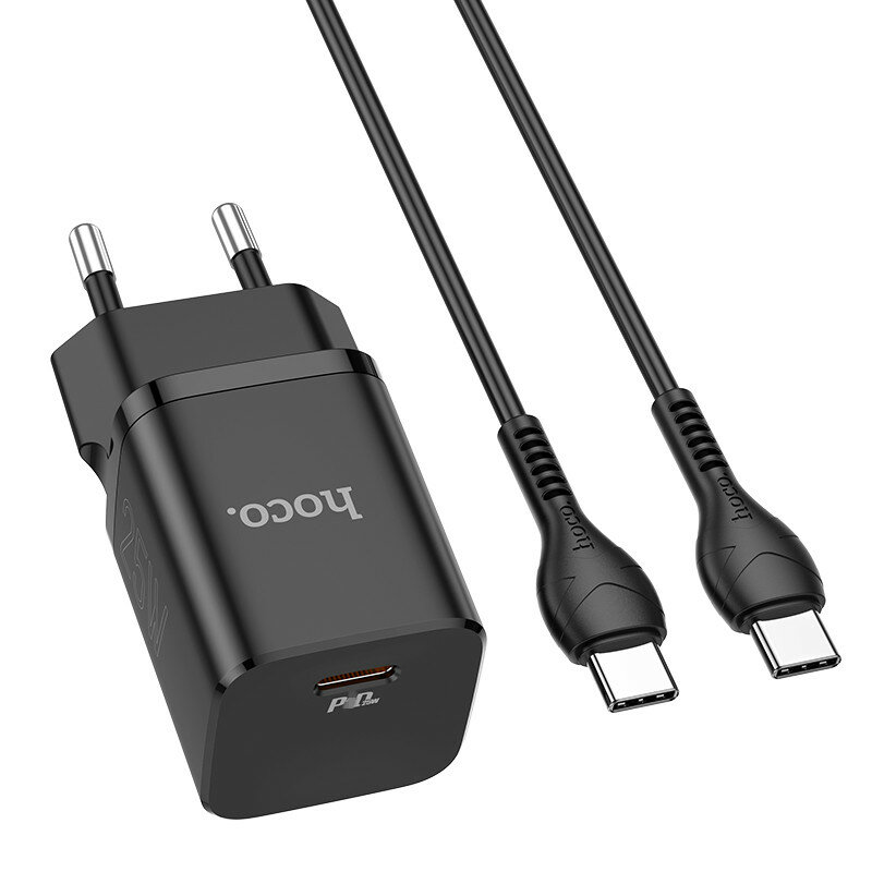 HOCO N19 PD 25W USBPD充電器USB-CPD3.0 QC3.0 FCP SCP高速充電ウォールチャージャーアダプターEUプラグ（USB-C-USB-Cケーブル付き）iPhone 12 Mini for iPhone 12 Pro Max for OnePlus 8 for…