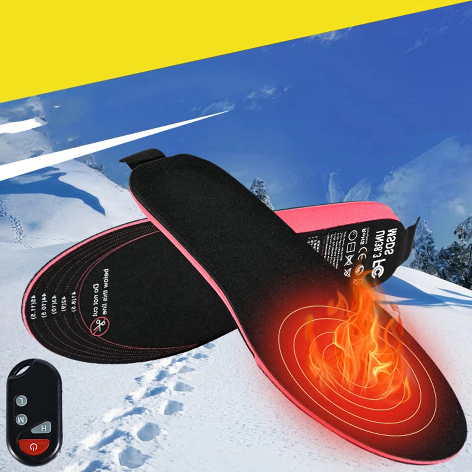 1 par de palmilhas aquecidas elétricas unissex EVA LED sem fio Controle Remoto almofada quente térmica recarregável para esportes de inverno