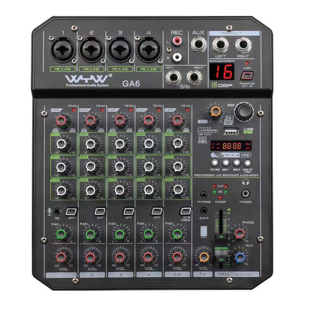 WENYANWEN GA6 Multifunction 4/6 Channel Mixer Console with Sound Card