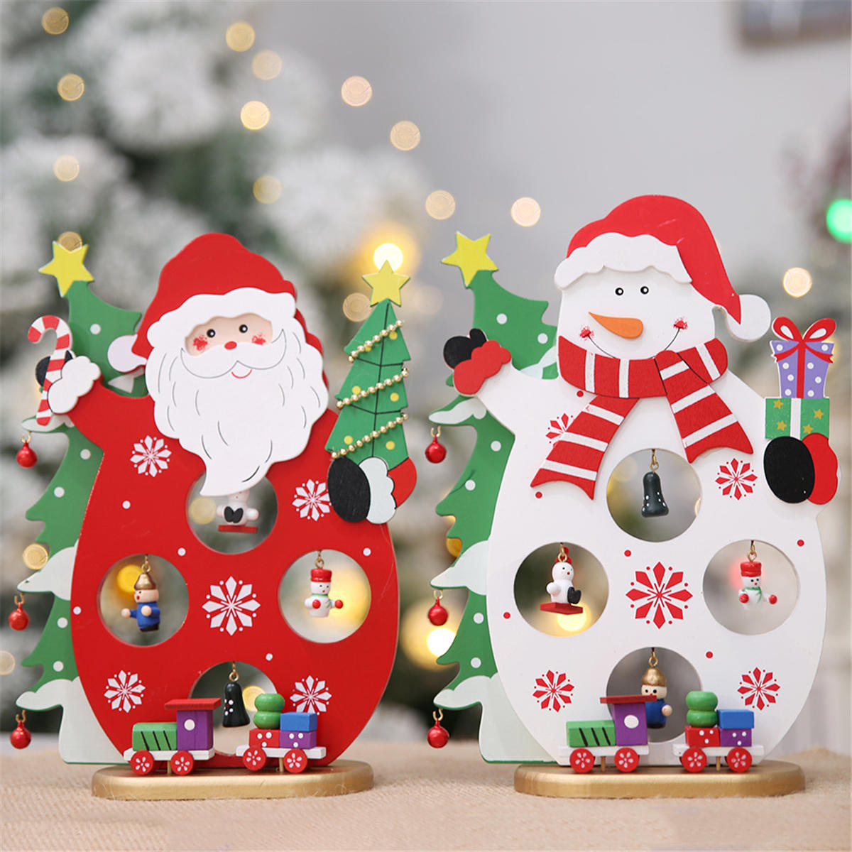 24*17CM Christmas Santa Claus Snowman Holiday Desktop Wooden Craft Decorations