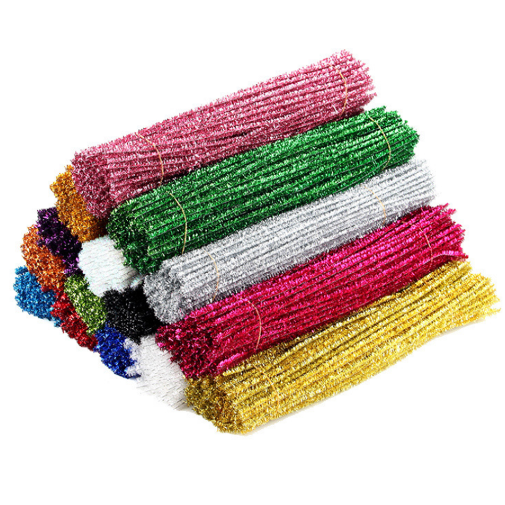 100PCS 10 Colors Decorative Ribbon DIY Glitter Plush Tinsel Stems Wired Sticks Kids Educational DIY 