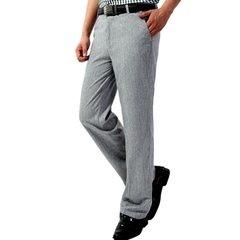 

Spring Summer Thin Middle-aged Men's Casual Suits Pants High Waist Loose Straight Business Pants