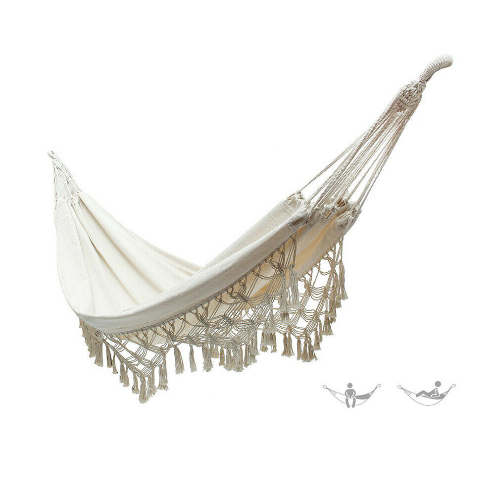 

2x1.5M Deluxe Hanging Hammock Outdoor Camping Bed Chair Max Load 150KG Garden Swing Tassel Lace With Storage Bag