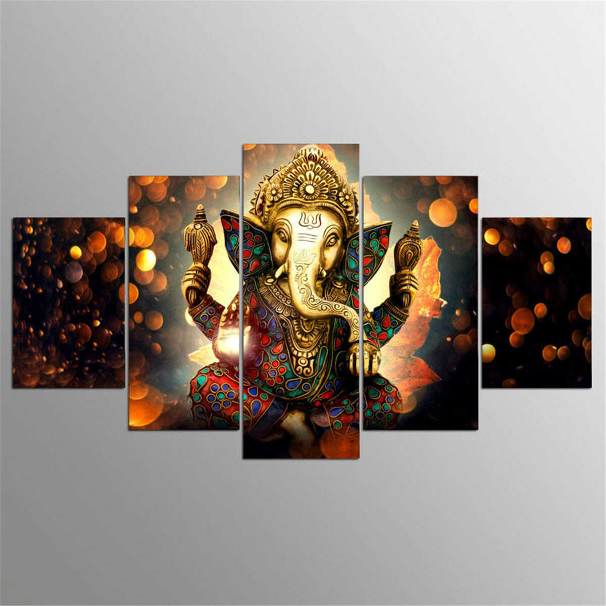 5 Pcs Lona Ganesha Pintura Estilo Indiano Emoldurado / Sem Moldura Impressão de Pôster Imagem de Decoração de Parede par