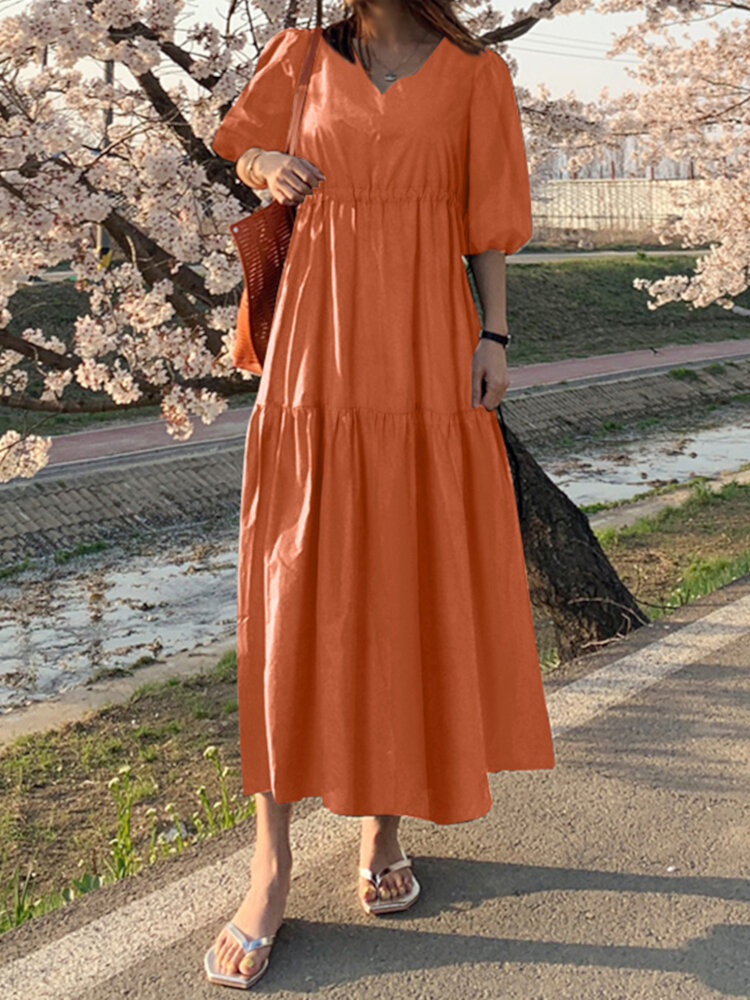 Dames Lace-up Effen kleur Kuitlengte Taille Midi-jurken met trekkoord