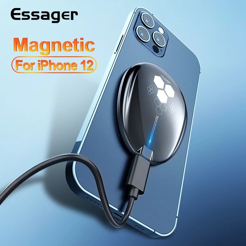 Essager 15WQi磁気ワイヤレス充電器LEDインジケーター誘導高速充電パッドiPhone12 Pro Max Mini