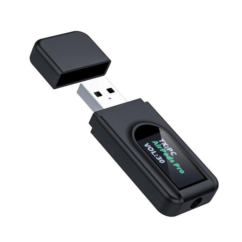 T1 2-in-1 Bluetooth 5.0-adapter USB AUX draadloze audio-ontvanger Zender met weergavescherm