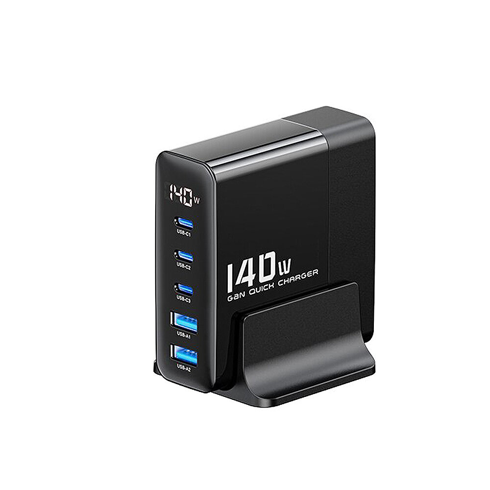 [GaN Tech] Toocki 140W 5-Port Desktop Charging Station USB-A*2+Type-C*3 Fast Charging Adapter EU Plug US Plug for iPhone