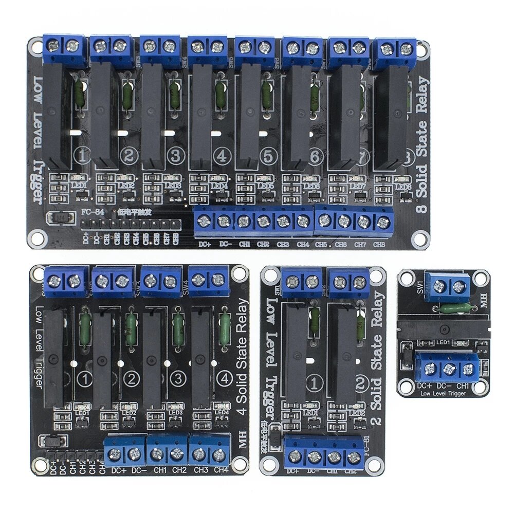 

Low Level 5V 1/2/4/8 Channel Solid State Relay Module SSR G3MB-202P 240V 2A Output with Resistive Fuse for Arduino