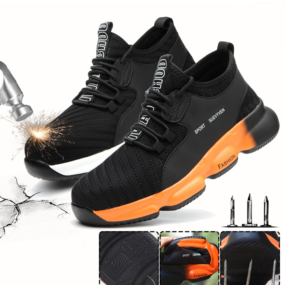 Sapatos de segurança unissexo para trabalho, tecelagem voadora, biqueira de aço, tênis, corrida, camping, escalada, caminhada, tênis, corrida