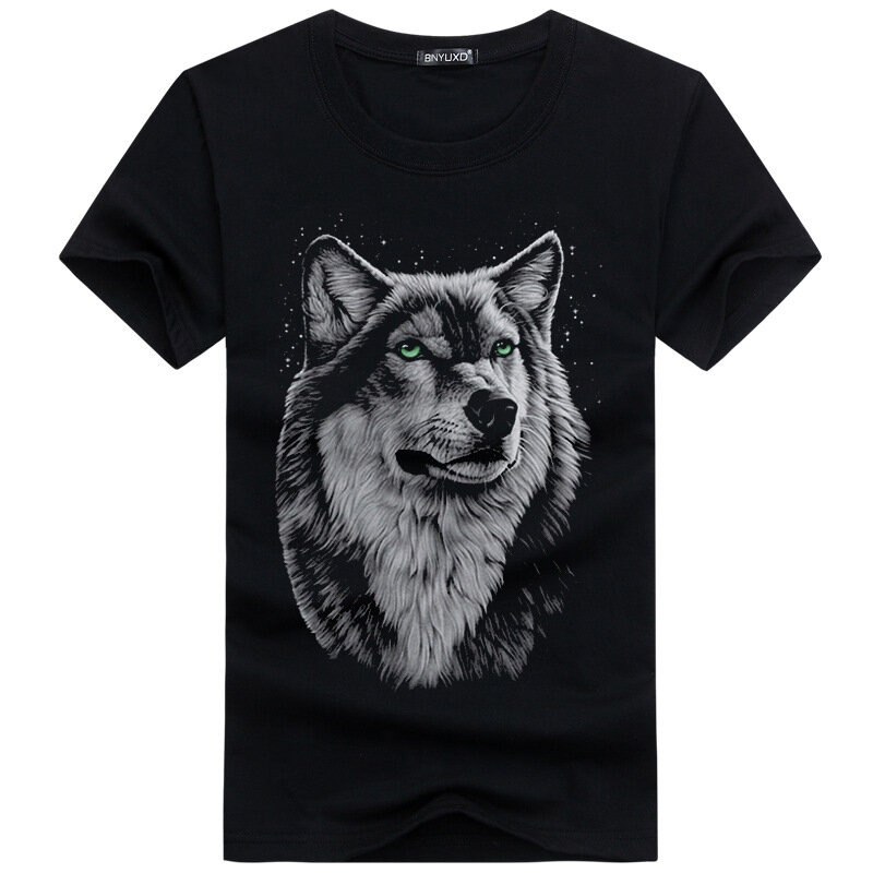 Impressão 3D de verão Wolf Head Camiseta de manga curta macho Youth Tide meia manga Camiseta Camisa Roupa esportiva ao ar livre