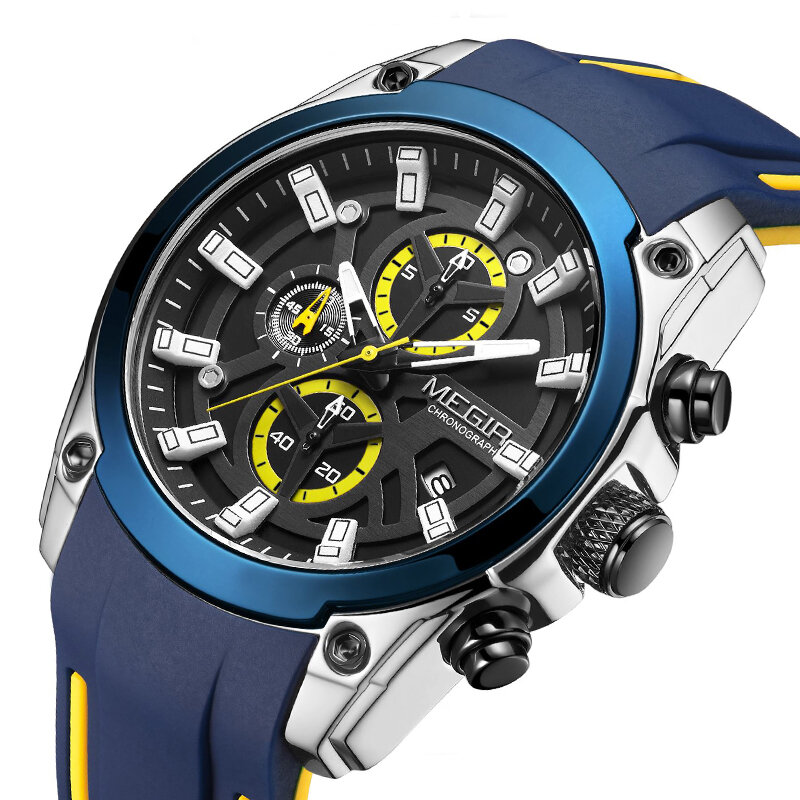 

MEGIR 2144 Casual Sport Men Watch Chronograph Luminous Function Calendar Silicone Strap 3ATM Waterproof Quartz Watch