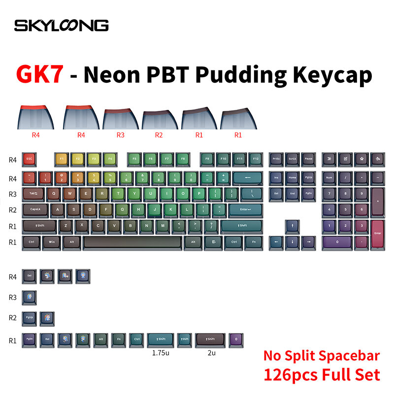 best price,skyloong,gk7,126pcs,mechanical,keycaps,set,neon,pbt,pudding,discount
