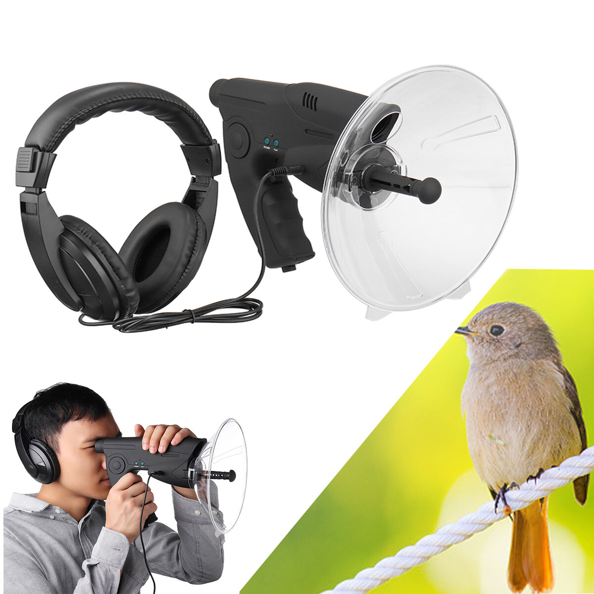Microfone Parabólico Monocular X8 Orelha Long Range Birds Listening Telescope 200M