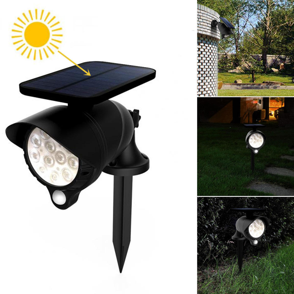12 LEDs Solar Podered Projeção Lâmpada Holofotes Gramado Jardim Luz de Parede IP65 À Prova D 'Água Holofote Lanterna de Emergência Ao Ar Livre