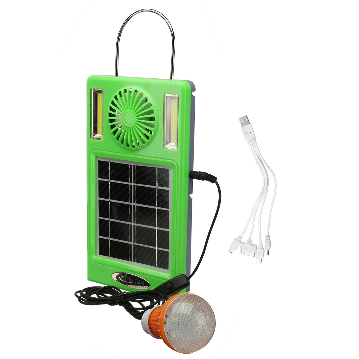 4 en 1 750lm cámping Luz COB Luz de trabajo Solar Panel de energía Ventilador Banco de energía EDC al aire libre Viaje