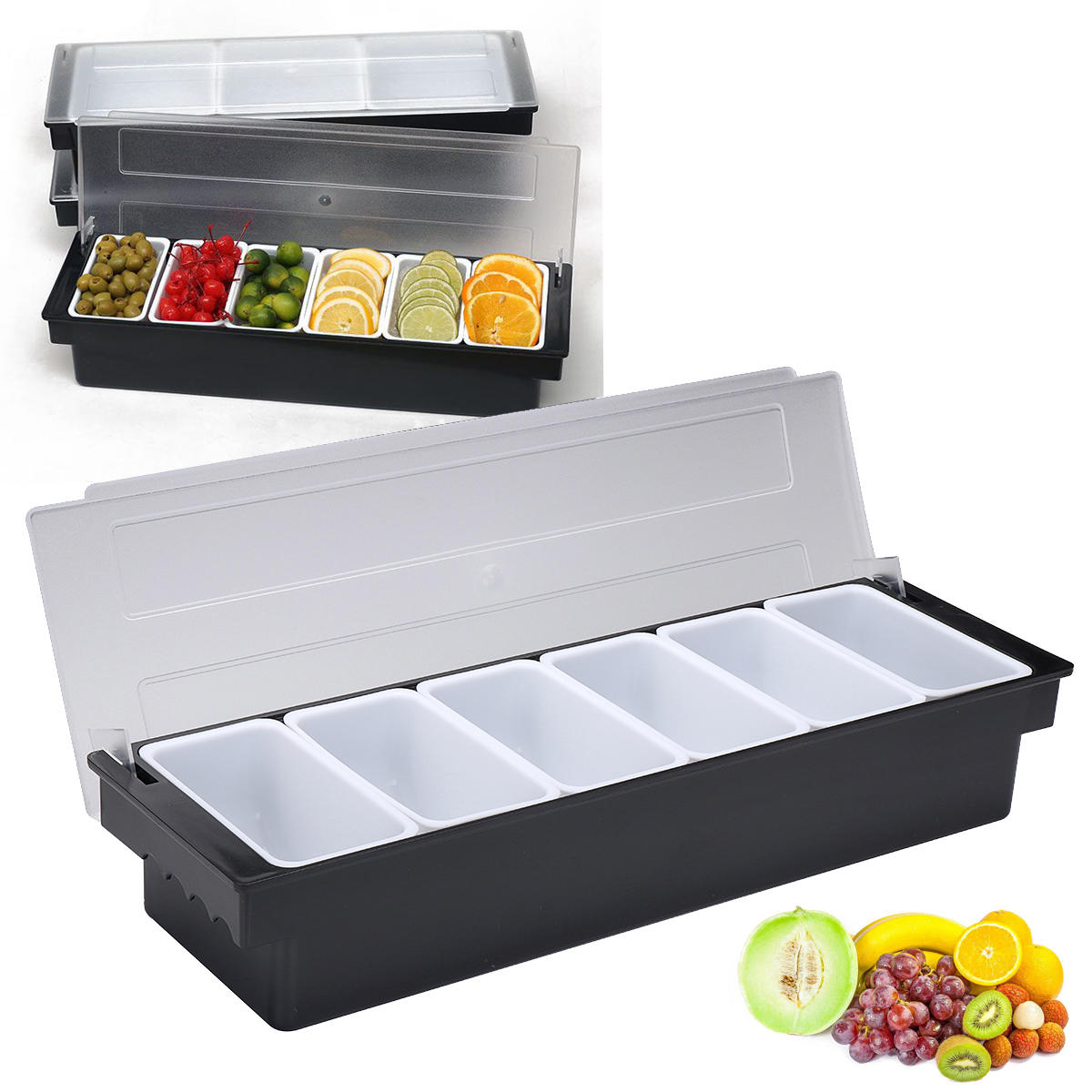 6 Compartment Divided Fruit Food Storage Case Box Kitchen Storage