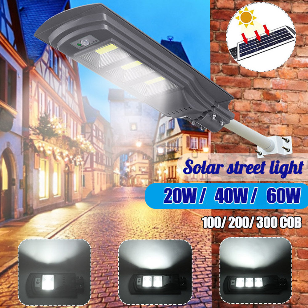 

AUGIENB Solar Powered 20W/40W/60W COB LED Street Light PIR Motion Radar Sensor Waterproof Garden Lamp + Remote Control