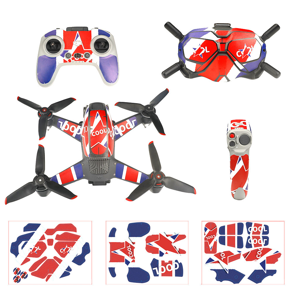 Red blue white Sticker for DJI FPV Drone + Goggles + Remote Control
