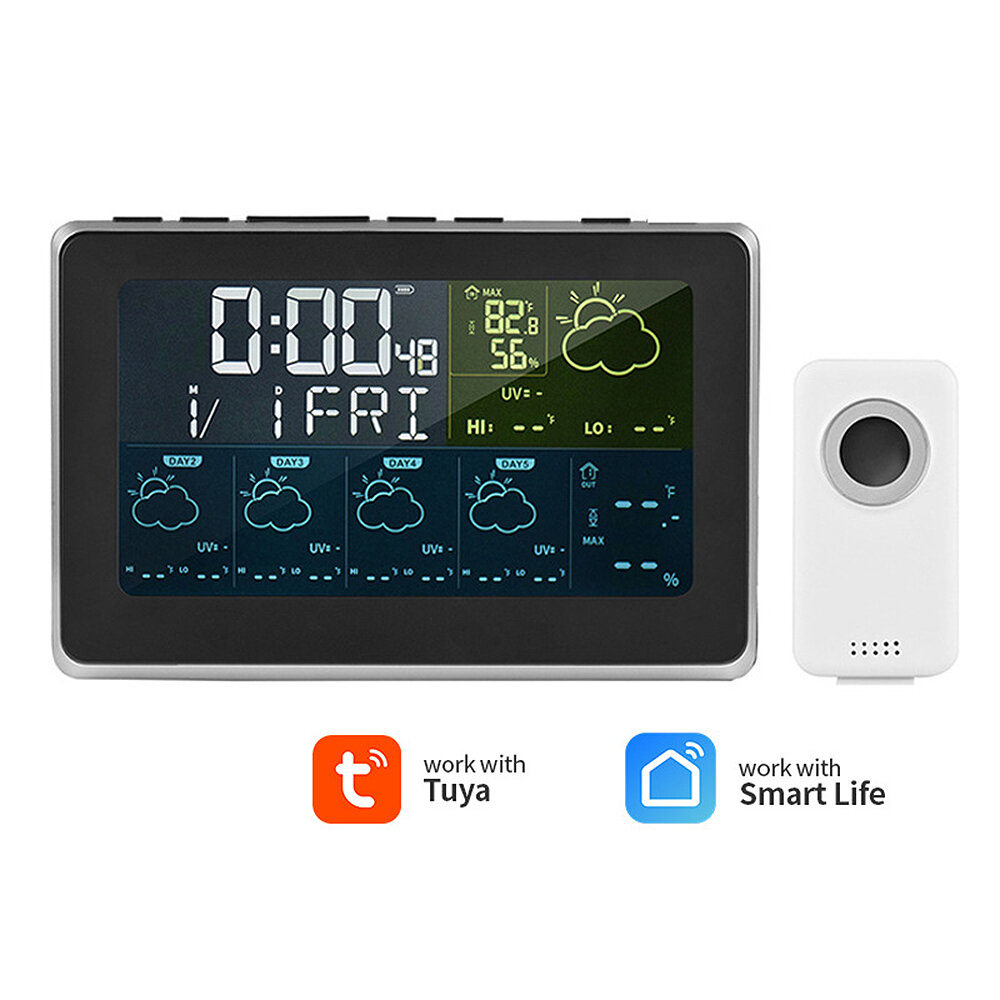 

Tuya Smart WiFi Weather Station EU Plug Indoor Outdoor Thermometer Hygrometer with Color Display Screen APP Remote Contr
