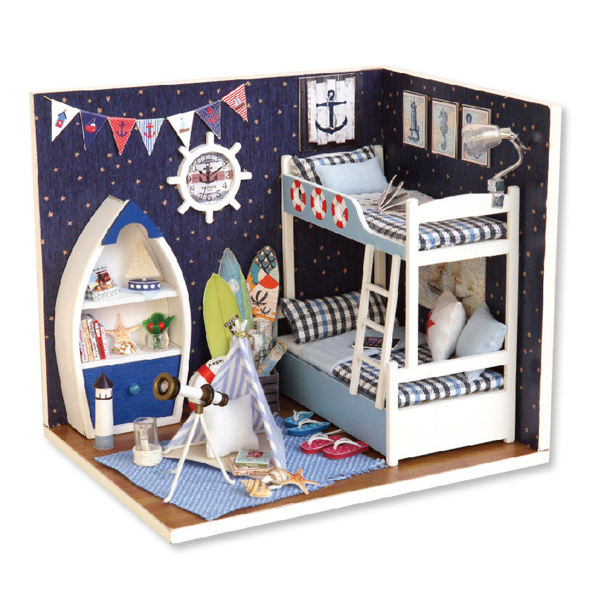 Cute Room Wooden DIY Handmade Assemble Miniature Doll House Kit Toy with LED Light Dust Cover for Gift Collection