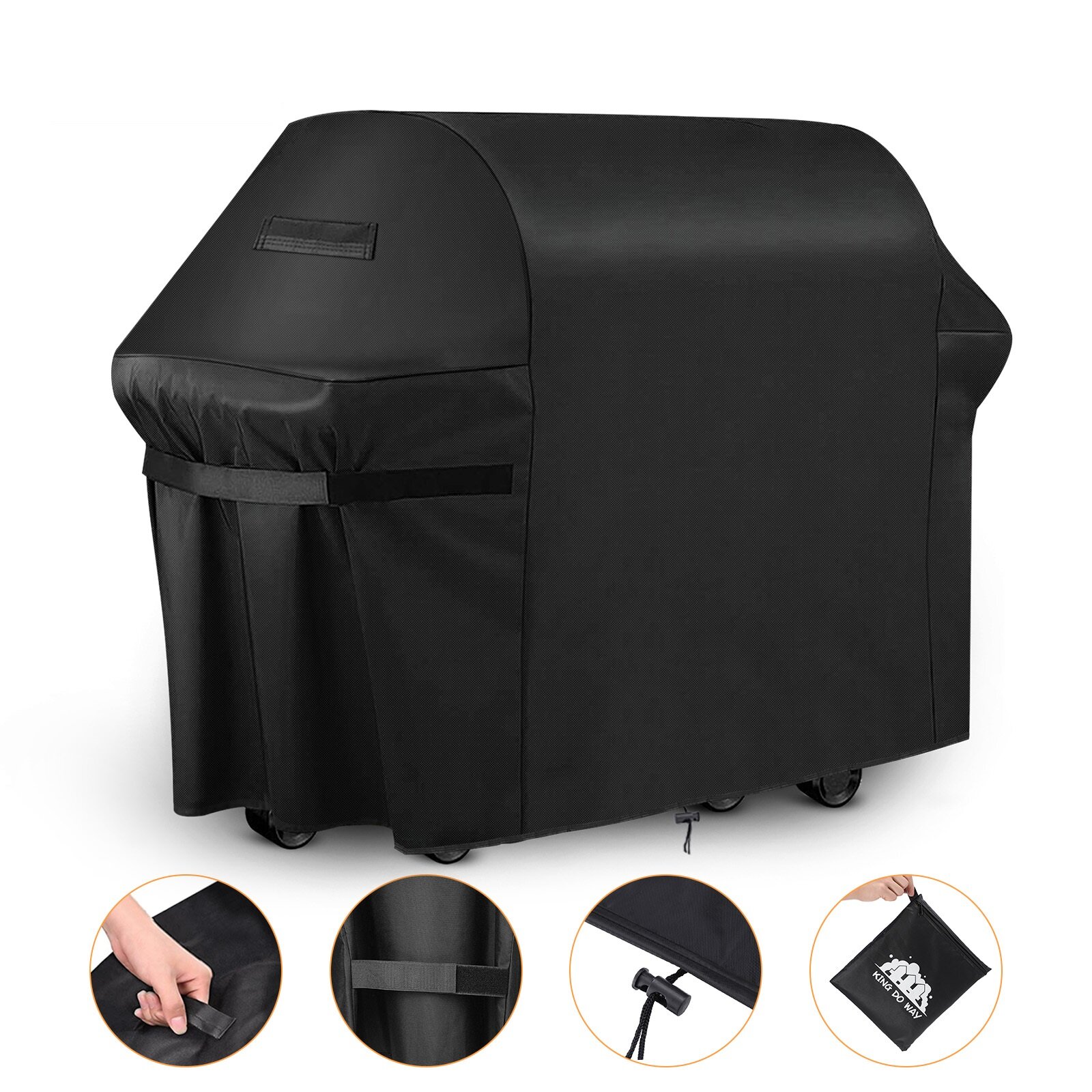 KING DO WAY 210D Oxford Black BBQ Cover Waterproof Fade-resistance UV-protection Grill Cover
