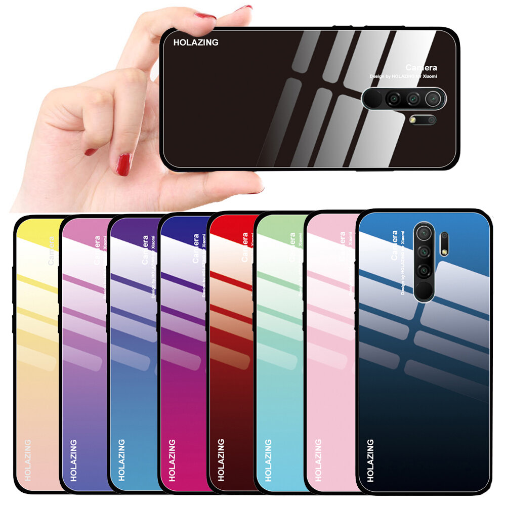 Bakeey for Xiaomi Redmi 9 Case Gradient Color Tempered Glass Shockproof Scratch Resistant Protective