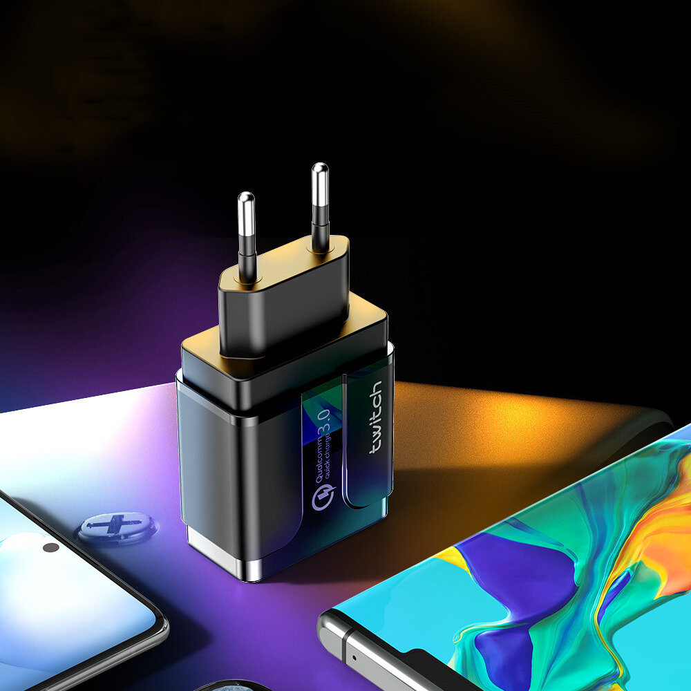 Twitch 18W QC3.0LED充電器EUプラグ（LEDライト付き）iPone XR Max 10 5G +注105G +