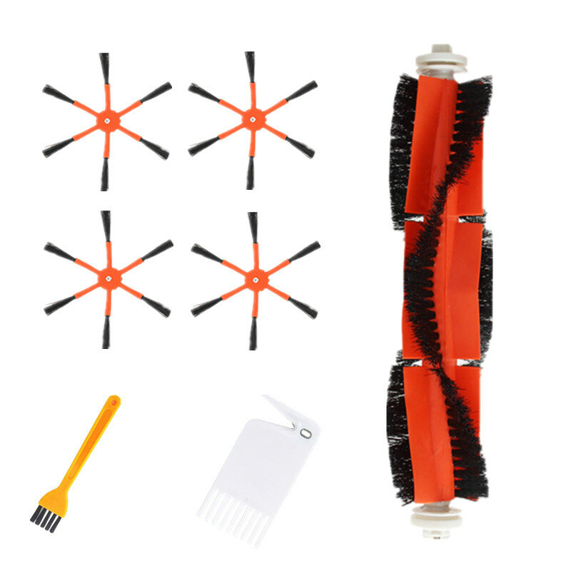 7pcs Home Appliance Parts for Xiaomi Roborock S6 S55 Vacuum Cleaner Orange Side Brushes*4 Main Brush*1 White Cleaning Br