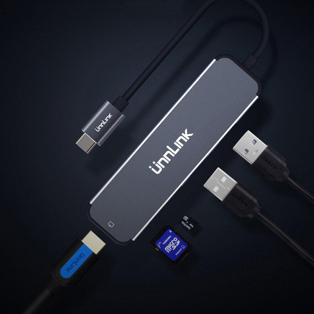 

Unnlink 0392 5 in 1 Type-C Hub Docking Station Adapter with 2* USB 3.0 / HDMI / SD / TF Card Reader Slot for MacBook Pro