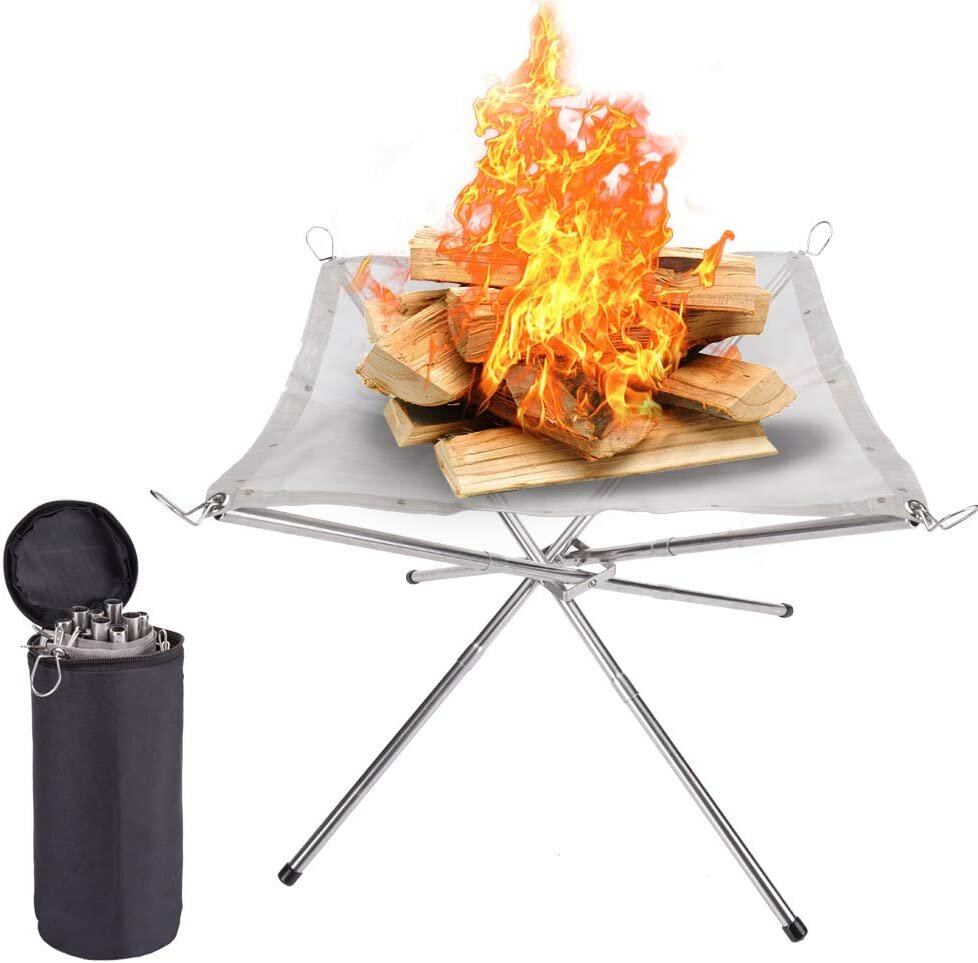 16.5inch Outdoor Fire Pit Mesh Fire Pits Removable Portable Camping Stove BBQ Collapsing Steel Mesh Wood Stoves Patio Garden Beach