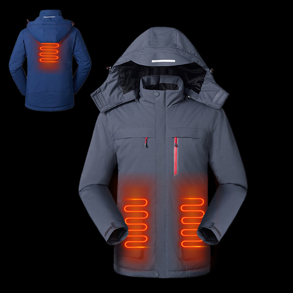 TENGOO男性電気ジャケット背部腹部3加熱ゾーン3モードUSB充電反射熱服冬スマートダウンジャケット