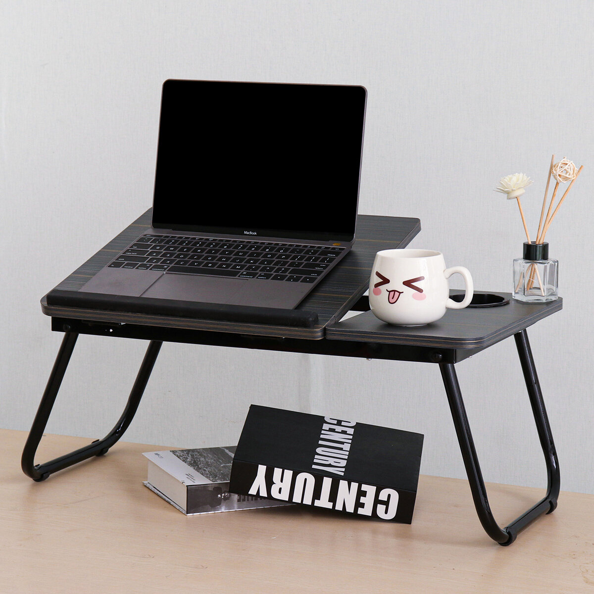 55*32cm Enlarge Foldable Adjustable with Cup Hole Density Board Computer Laptop Desk Table TV Bed Co