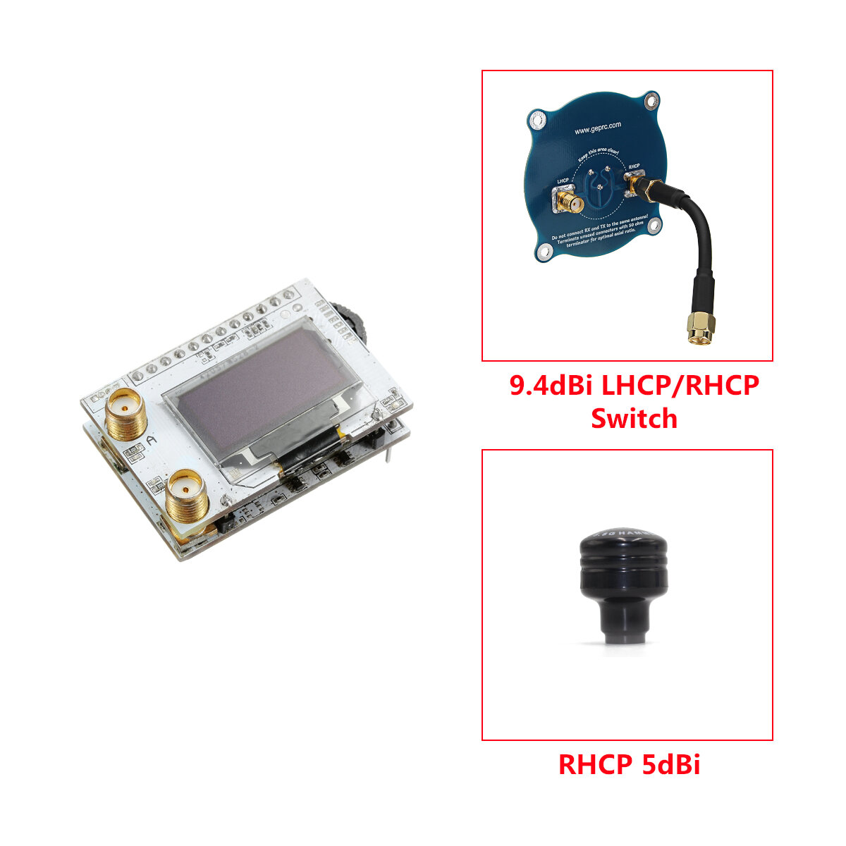 Eachine PRO58 RX Diversity 40CH 5.8G Receiver + RHCP 9dBi patch + 5dBi antenna